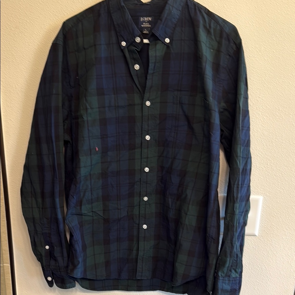 J. Crew Men's Navy and Forest Plaid Shirt